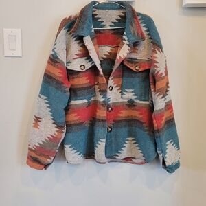 Southwestern Aztec Jacket Button-up Boho Western Mexican Festival Tribal